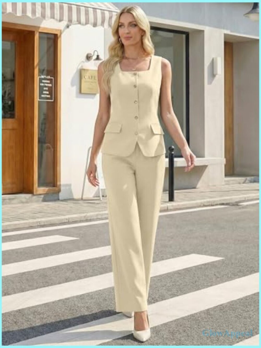 Sleeveless Vest Wide Leg Pants Dressy 2 Piece Set Business Casual Suit Blazer - Picture 3 of 7